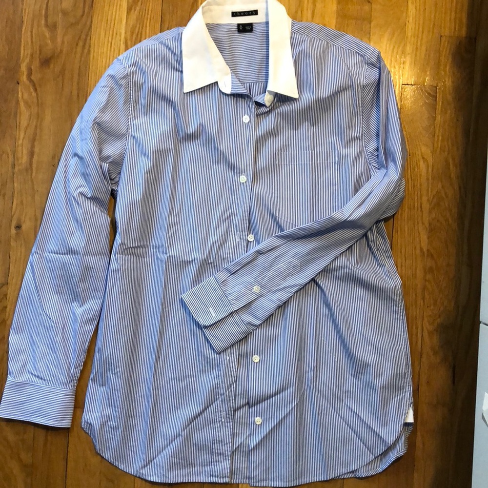Theory Striped Blue Button Down